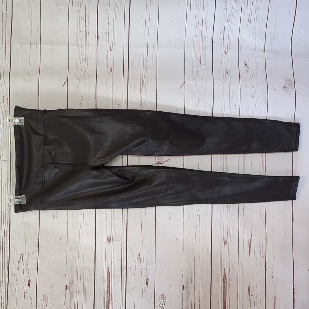 Spanx Women's Faux Leather Black High Rise Compression Slimming Leggings Size XL - Picture 10 of 16